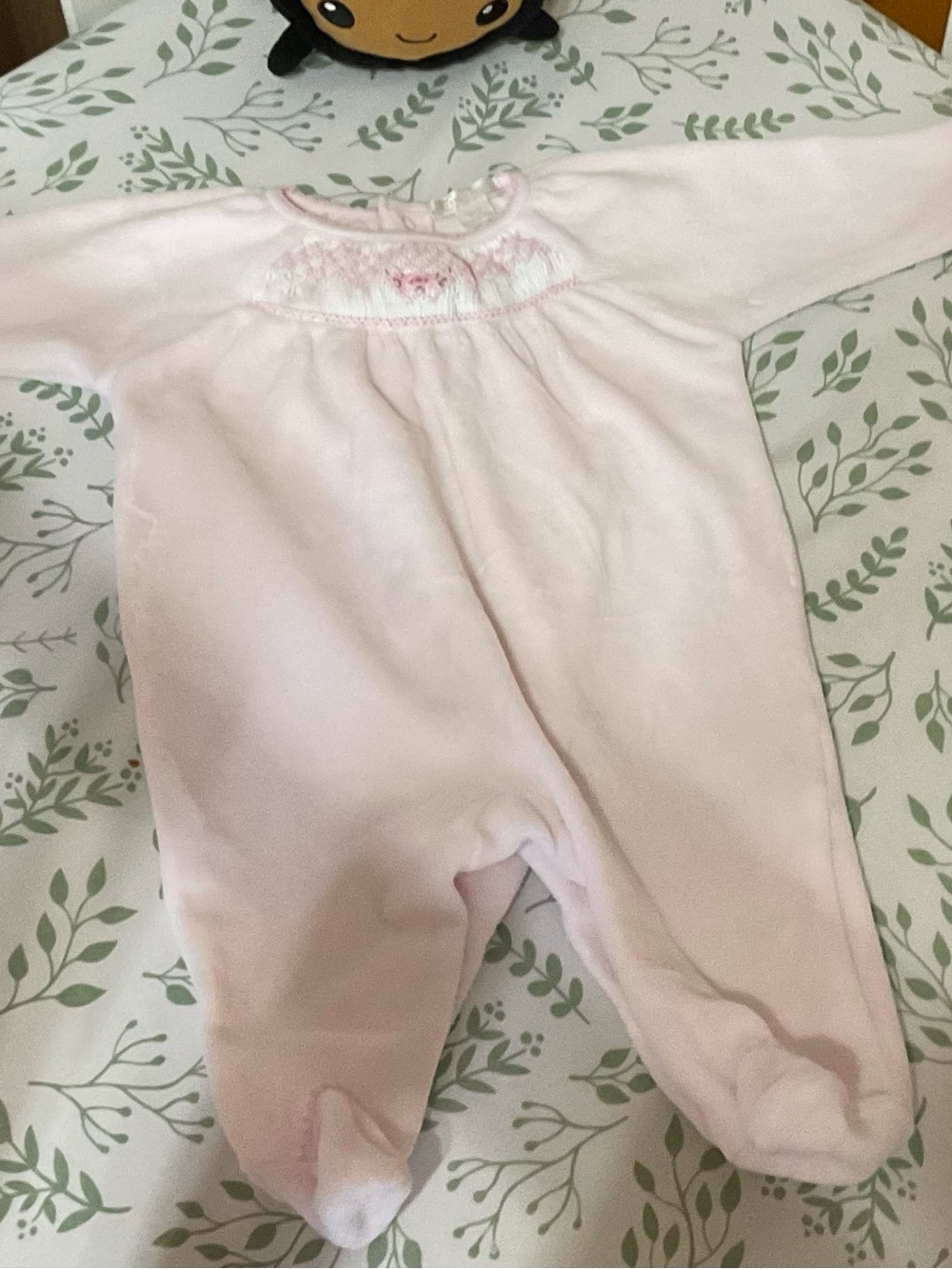 Kissy Kissy Pale Pink Smocked Footed One-Piece